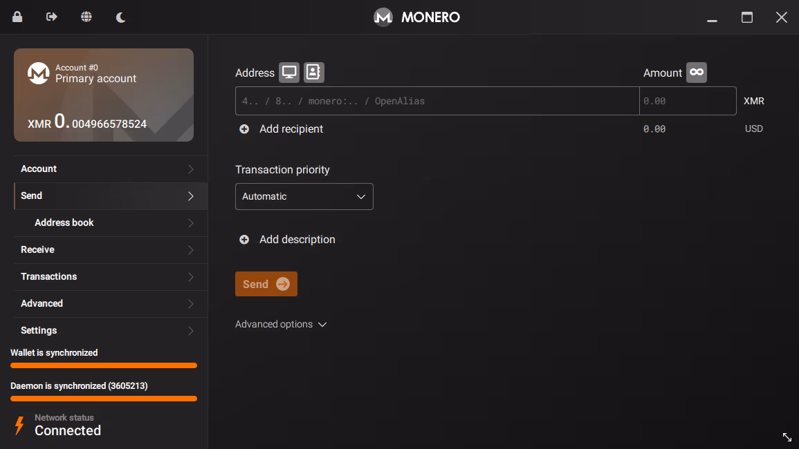 Monero GUI wallet mining
